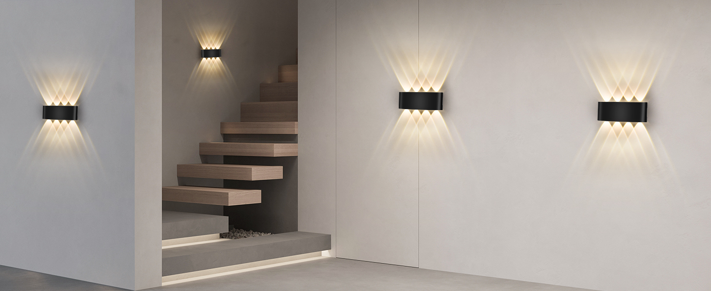 LED настінний світильник Oraymin 2 шт. IP65, 6W, 6 джерел світла, 3000K, для дому та вулиці, з алюмінію, тепле світло (Чорний, 8 джерел світла, 4 шт.)