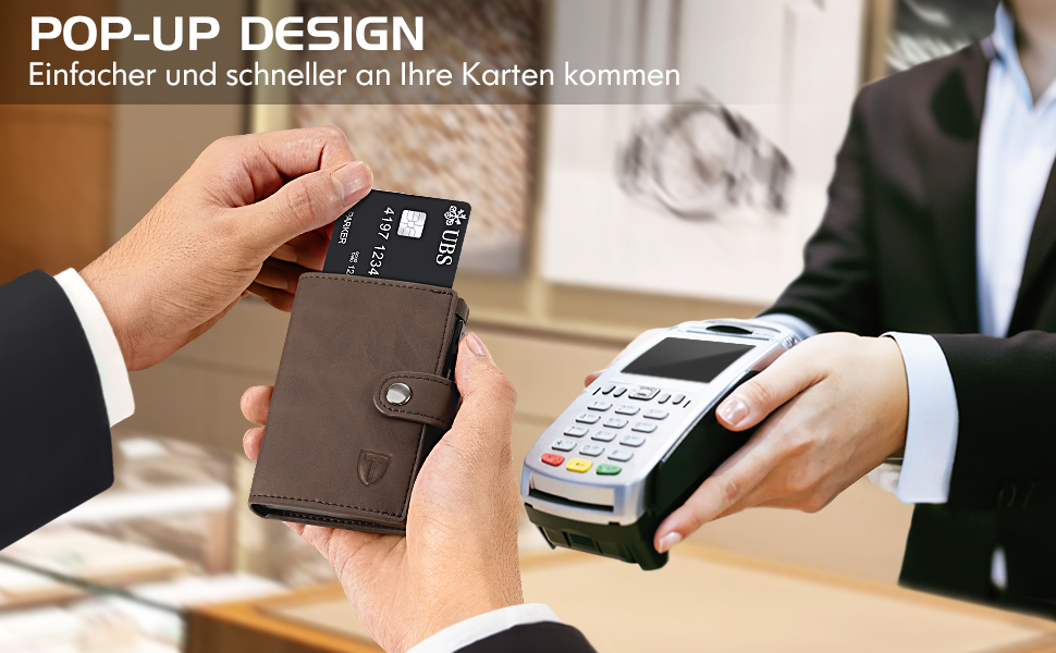 Тонкий гаманець TENBST з відділом для дрібниці, RFID захистом, з екошкіри, для чоловіків, автоматичний висувний картхолдер, коричневий, класичний