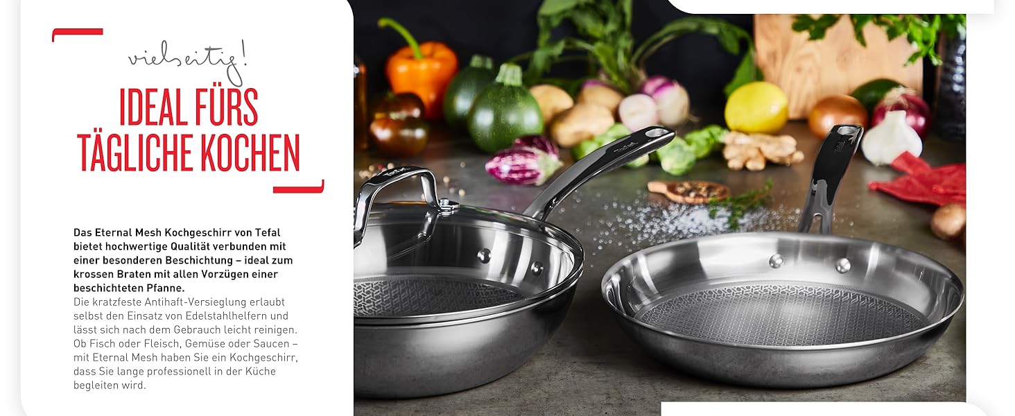 Сковорода Tefal Eternal Mesh 28 см з антипригарним покриттям Mesh, для всіх типів плит, індукційна, 3-шарова
