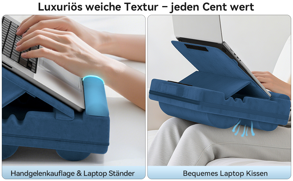 Підставка для ноутбука з регулюванням кута нахилу, подушка для ноутбука на диван, підставка для ноутбука до 16″ (Блакитний)