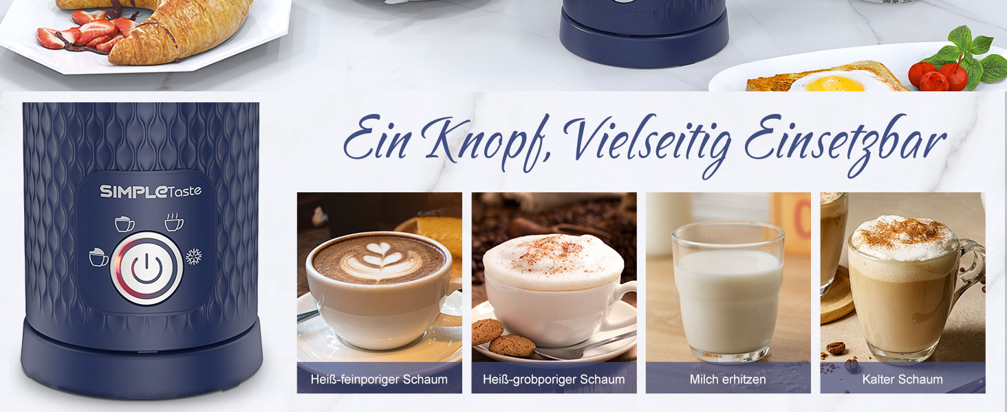 SIMPLETaste: Електричний спінювач молока 4-в-1, автоматичний спінювач та нагрівач молока для лате, капучино, макіато (блакитний)