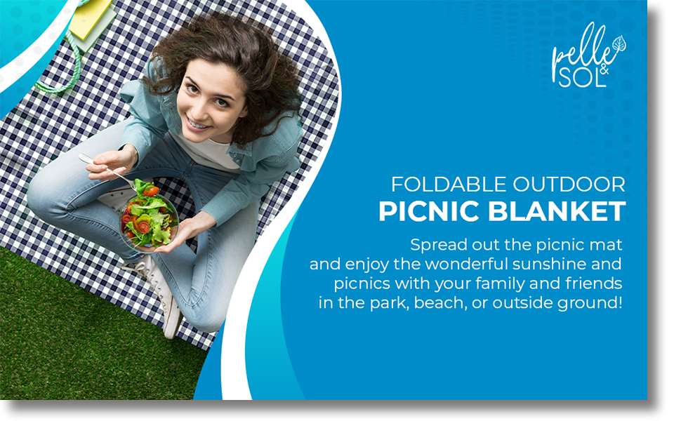 Пікнік-дека Pelle & Sol, водонепроникна, 200 x 140 см, складана, для відпочинку на природі, пляжна, з антиковзаючим покриттям, з ручкою, пісоко-стійка, придатна для прання, для саду, піших прогулянок, кемпінгу, блакитна