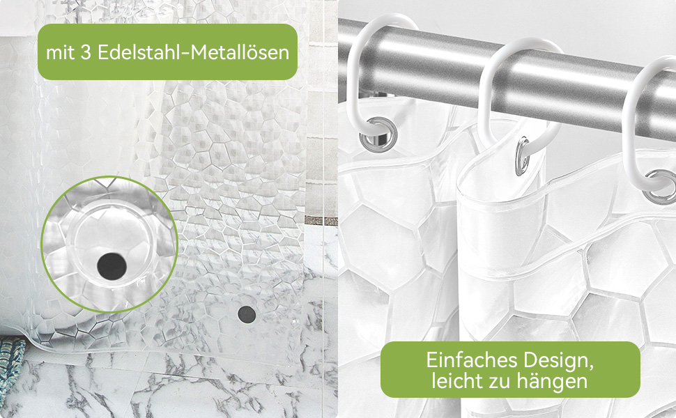 Штора для ванної OTraki напівпрозора 180x200 см, антигрибкова, миється, з EVA, водонепроникна 3D штора для душу з 12 кільцями, без ПВХ