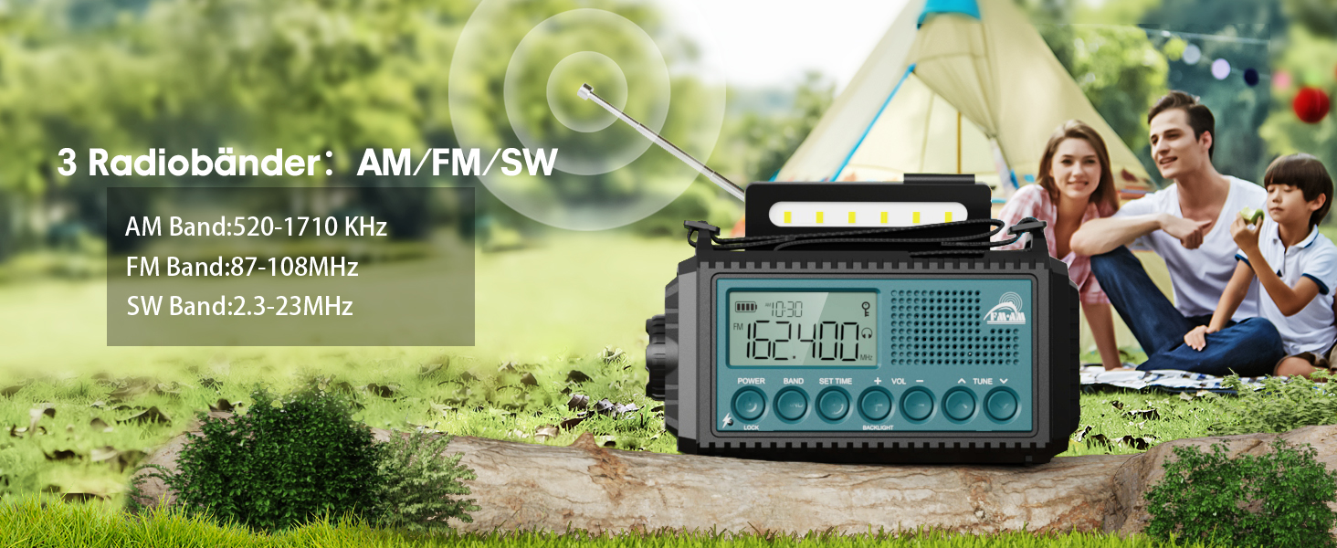 Радіо Roxicosly з ручним заводом та сонячною панеллю, 12000mAh Power Bank, AM/FM радіо для будівельних майданчиків, з ручним заводом та 5-ма способами живлення, приймач на весь світ, ліхтарик та зарядний пристрій, для відпочинку на природі, кемпінгу, надзвичайних ситуацій, блакитний колір