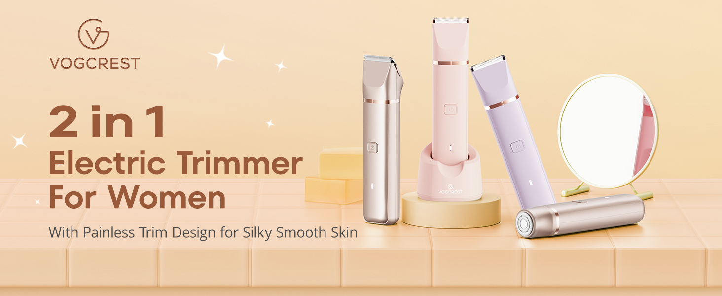 Електричний триммер для бікіні VG VOGCREST: безболісний жіночий депілятор для тіла, для рук, ніг, зони бікіні (рожеве золото)