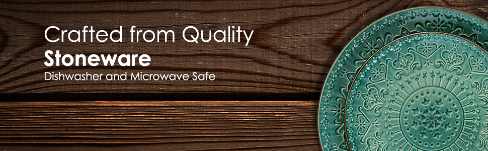 Набір посуду Elama Rund з глазурованого фарфору, рельєфний, 16 предметів, океаново-блакитний та зелений