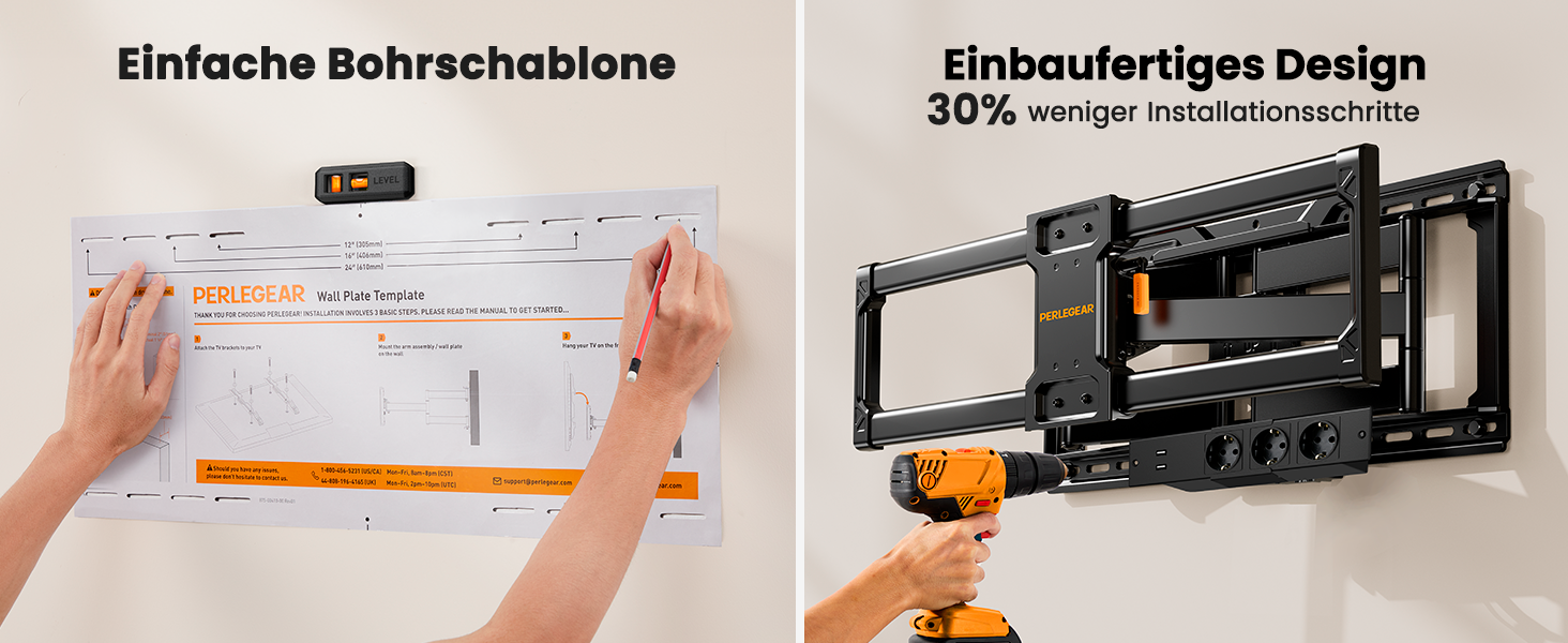Настінна кріплення для телевізора Perlegear з розеткою, 42'-90', 68 кг, VESA 600x400 мм, PGLF11 (оновлена версія)