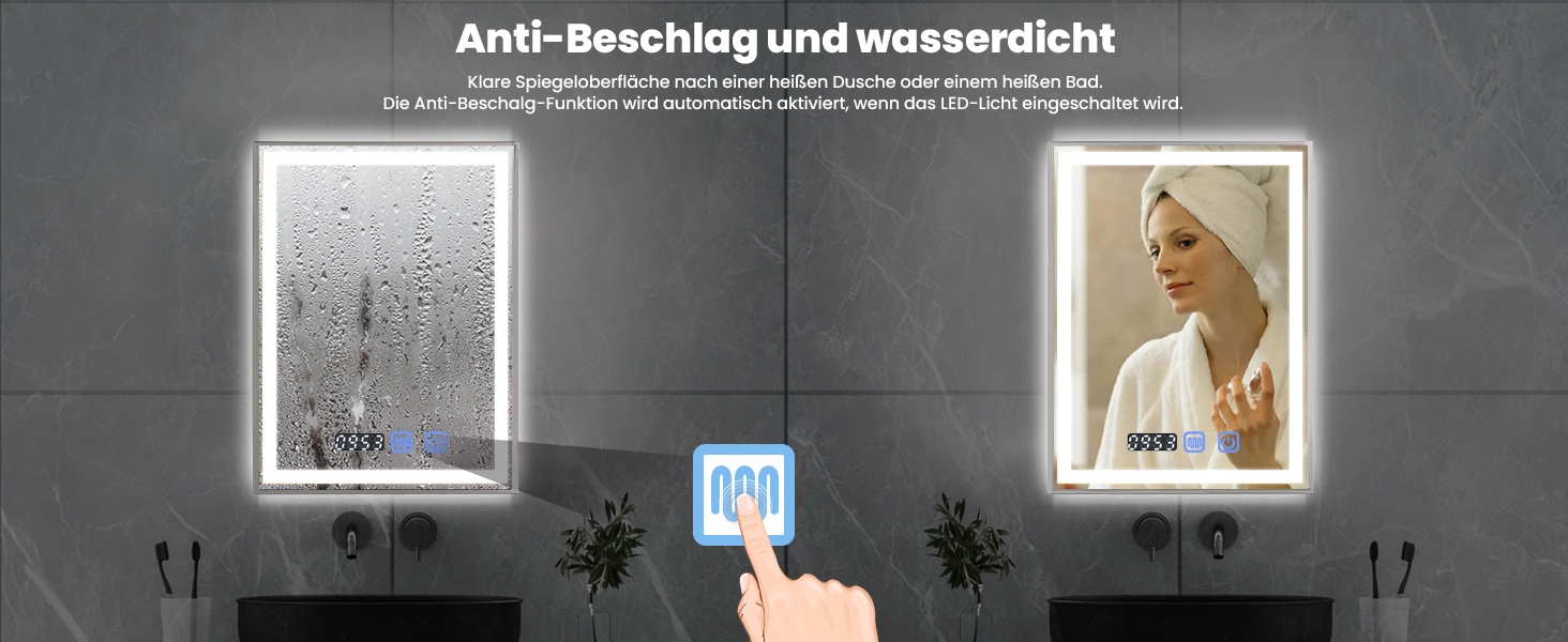 Дзеркало YOURLITE з підсвічуванням, 70x50 см, LED дзеркало для ванної кімнати з сенсорним вимикачем, годинником, 3 кольори світла, регулювання яскравості, запобігання запотіванню, пам'ять налаштувань, срібло