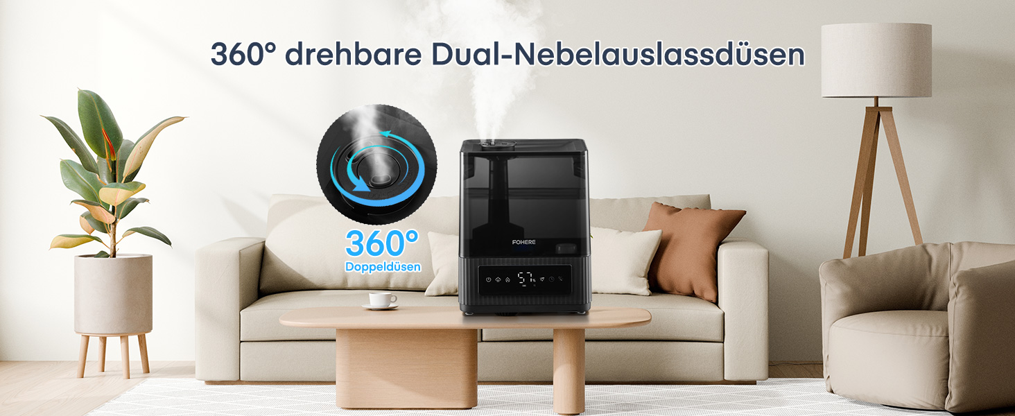 Зволожувач повітря FOHERE для спальні, 6 л, тихий, з теплим/холодним туманом, 60 годин роботи, дифузор для ефірних олій, режим сну, таймер 12 годин, нічник для дому, дитячої кімнати, рослин, немовлят та дітей