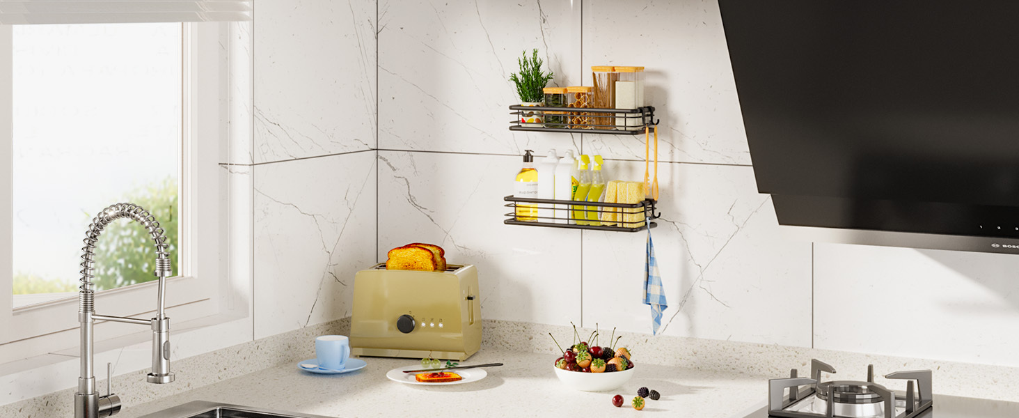 Набір душових поличок Kitsure (3 шт.) без свердління, нержавіюча сталь, чорний, великий (W 30 см)