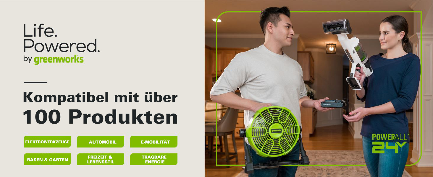 Акумуляторний пилосос Greenworks GD24SV 5-в-1 без акумулятора та зарядного пристрою, 500W, Hepa-фільтр, насадка для шерсті тварин, 3 режими потужності, 45 хвилин роботи