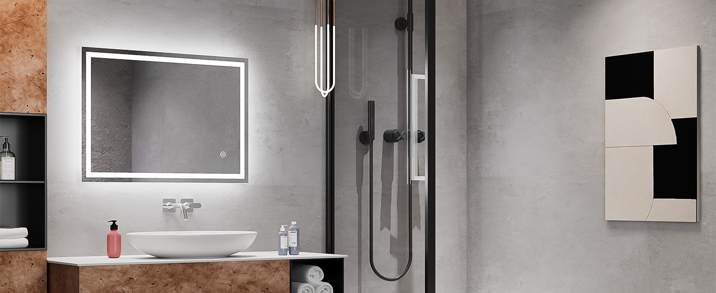 Дзеркало для ванної кімнати з підсвічуванням LED, 50x70 см, сенсорне керування, протитуманне покриття, 6400K, енергозберігаюче