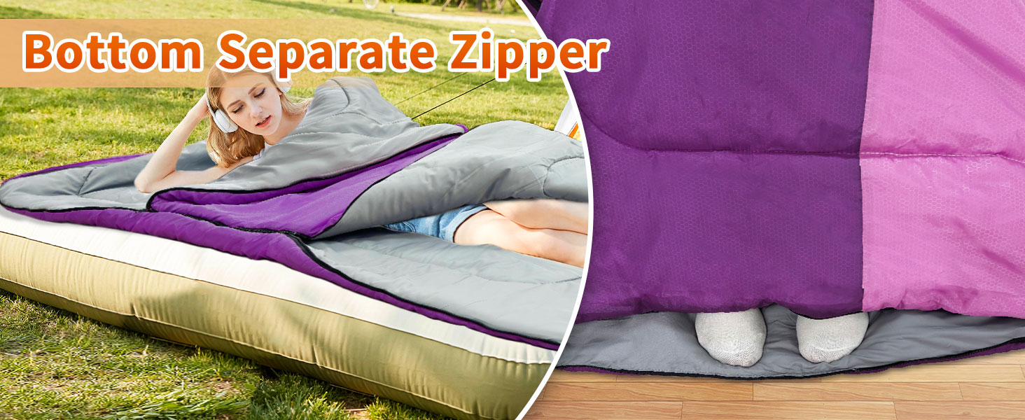 Спальний мішок Outdoor для дорослих, зимовий, машинного прання, водонепроникний, 3-4 сезони, з компресійним мішком, для кемпінгу, піших прогулянок, подорожей, 0℃-Комфорт, ліловий, 220x85CM