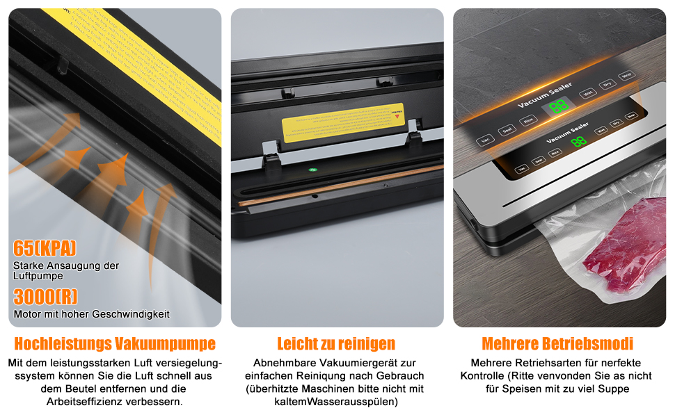 Вакуумний пакувальник KSWIOWN з 30 пакетами, 6 режимів, автоматичне закриття, ріжучий пристрій, шланг (65 KPA)