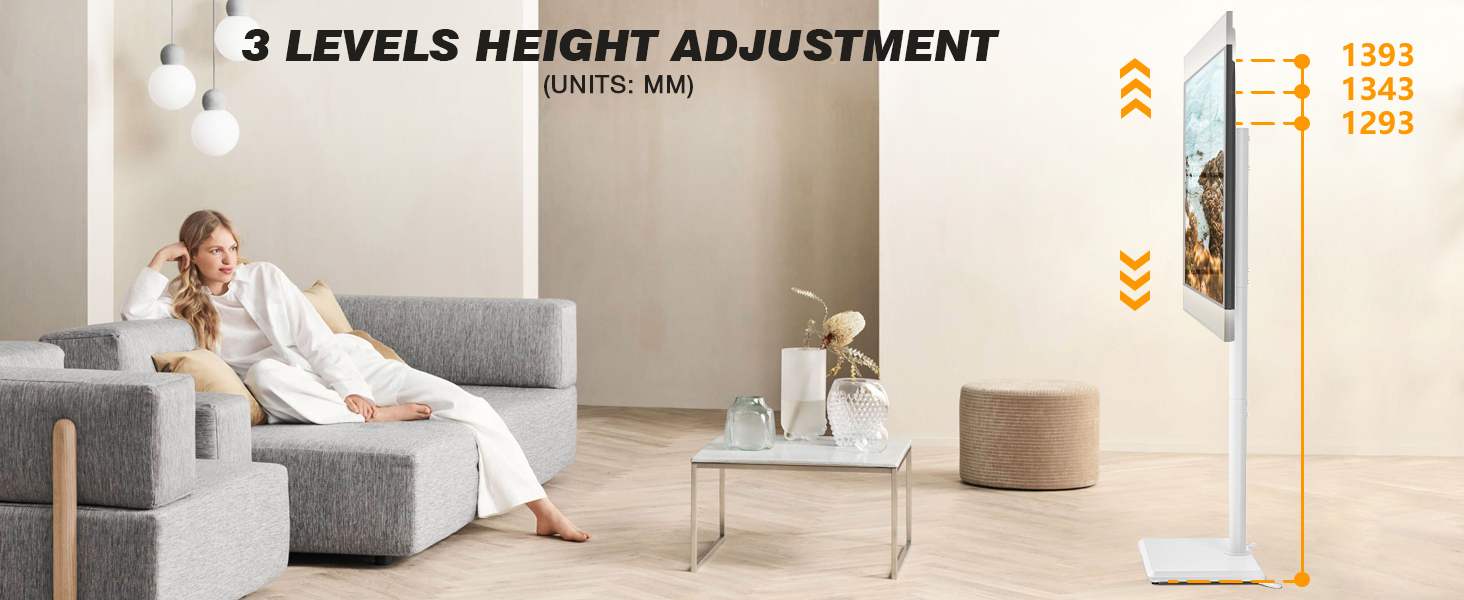 Підставка для телевізора TVON, 32-55 дюймів, регульована висота, поворотна, VESA 400x400, до 40 кг, біла