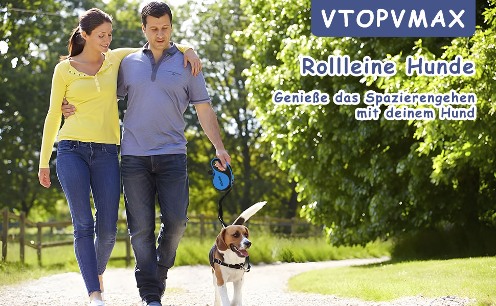 Висувна поводок для собак VTOPVMAX - для середніх та великих собак до 50 кг, міцна висувна стрічка, безпечний кабель, диспенсер для відходів, гальмо однією рукою (білий) (8 м, блакитний)