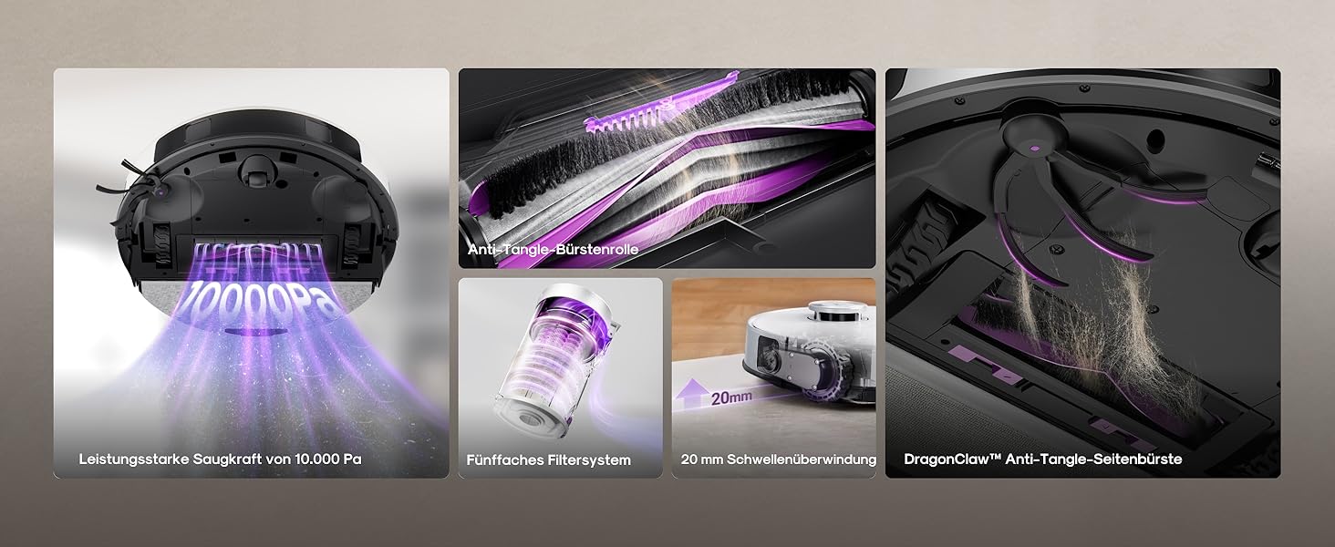 Робот-пилосос Eureka E20 Evo Plus з функцією миття та автопорожненням, 10000 Па, для твердих підлог та килимів, білий