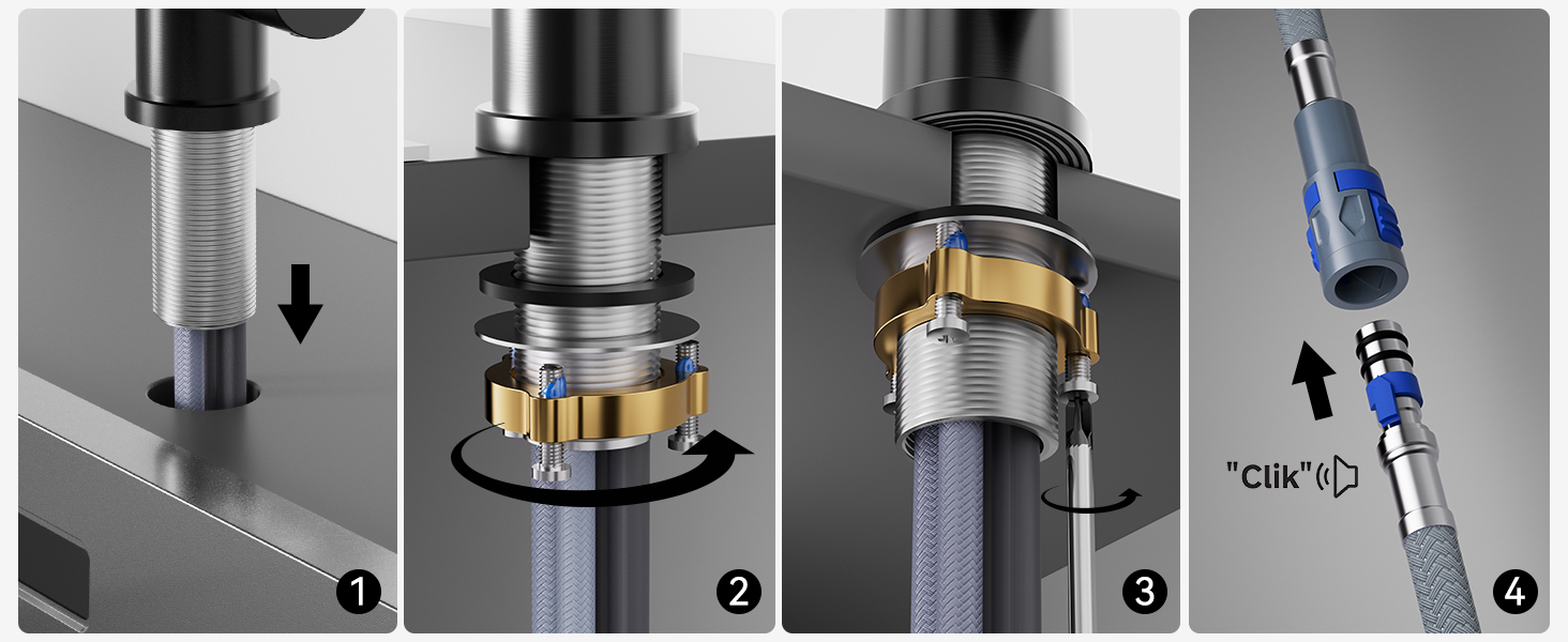 Кухонний змішувач CECIPA висувний, чорний, 360° поворот, міцний, без витоків, легка установка, з витяжною насадкою, матовий чорний