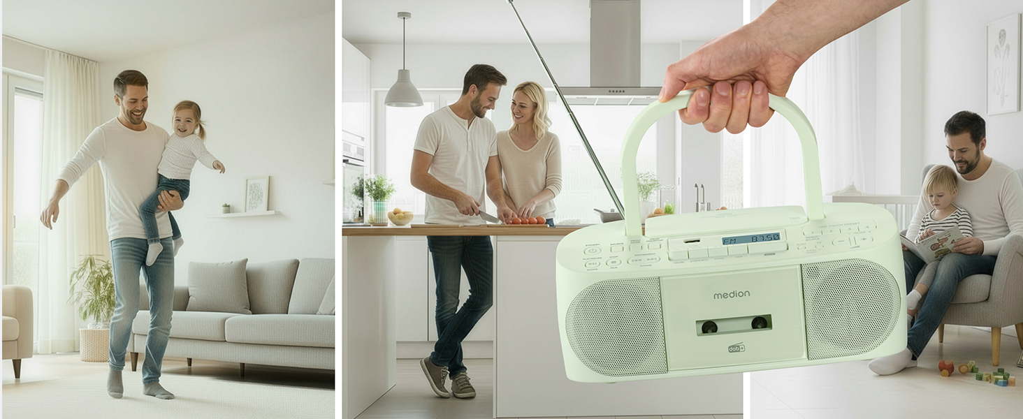 MEDION DRX-1 Plus Boombox: радіо DAB+, Bluetooth, CD-плеєр, MP3, касетний магнітофон, AUX, зелений