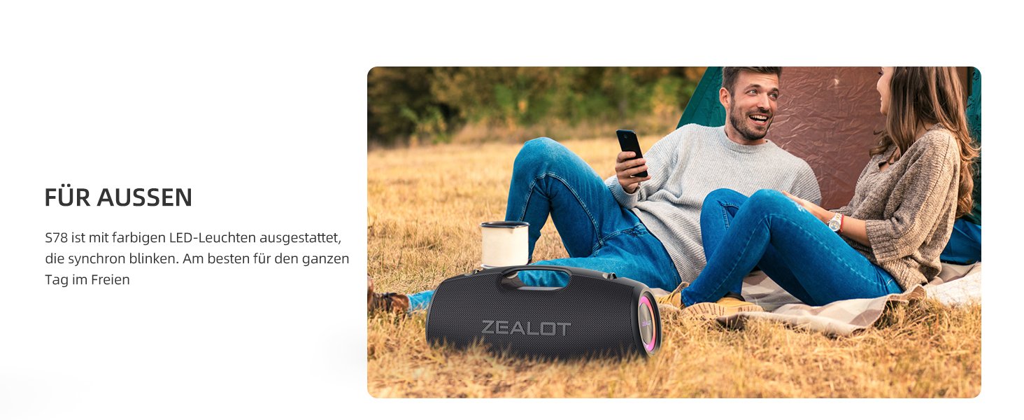 ZEALOT Bluetooth колонка 120W: Водонепроникна портативна колонка з басами, підсвіткою для пляжу, кемпінгу, подарунок