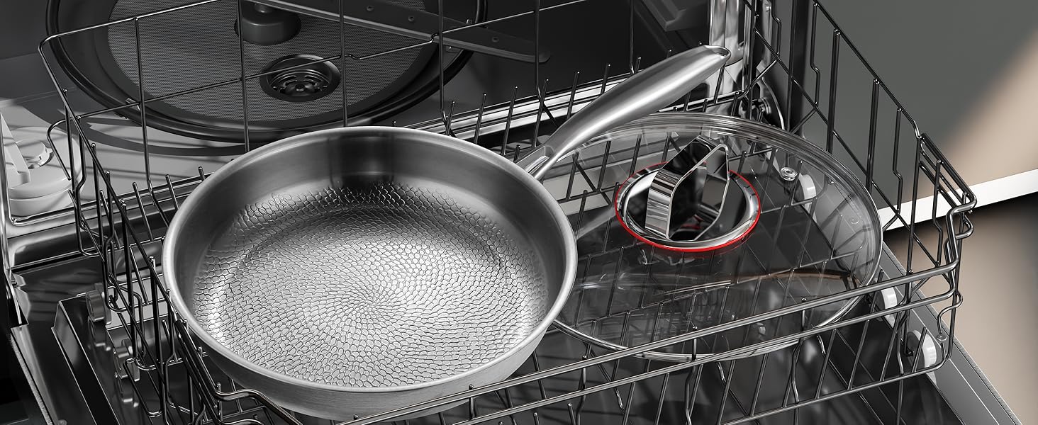 Сковорода з нержавіючої сталі 28 см, антипригарна, з кришкою, 18/10, для індукційних плит, енергоефективна, без PTFE та PFOA