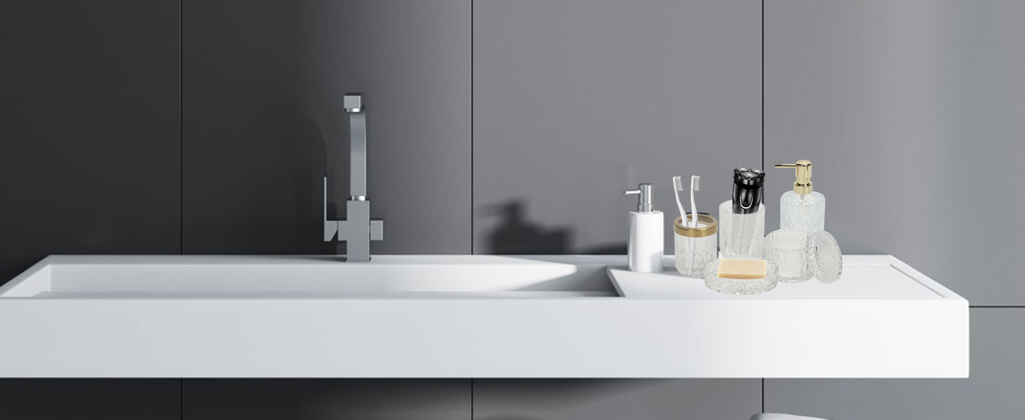 Набір аксесуарів для ванної кімнати Qivine 5 шт., блакитний: стакан для зубної пасти, дозатор мила, контейнер для ватних паличок. Сучасний набір скляних аксесуарів для ванної кімнати