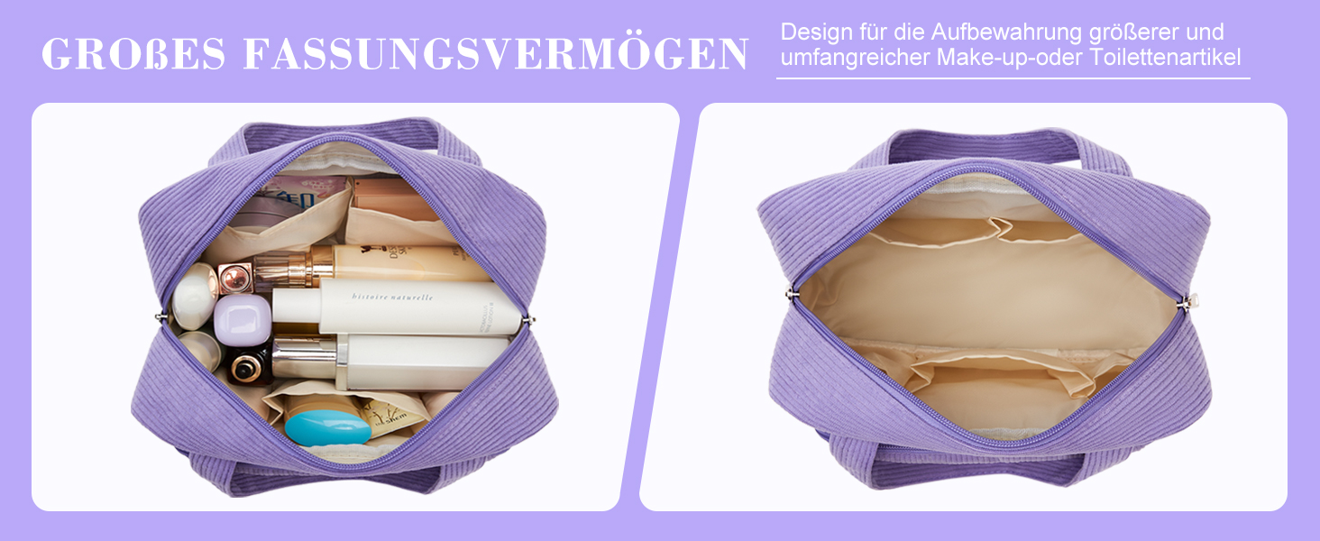 Косметичка велика для жінок Kalidi з багатьма відділеннями та відділенням для пензликів. Косметичний органайзер, сумочка для макіяжу, валізка, фіолетовий колір.