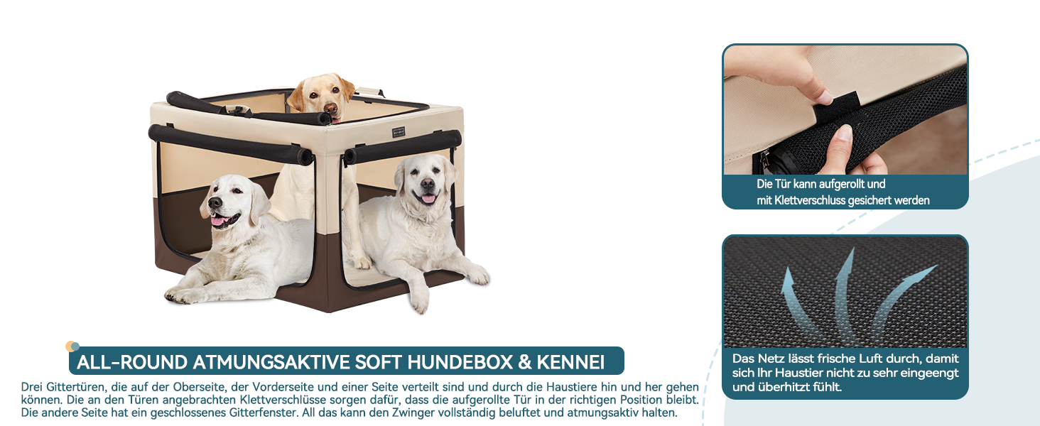 Клітка для собак Petsfit, складана, для середніх та маленьких собак, для дому, транспортування, з регульованим дизайном, з міцними сітчастими вікнами та м'якою підстилкою (61 x 46 x 43 см, колір кава)