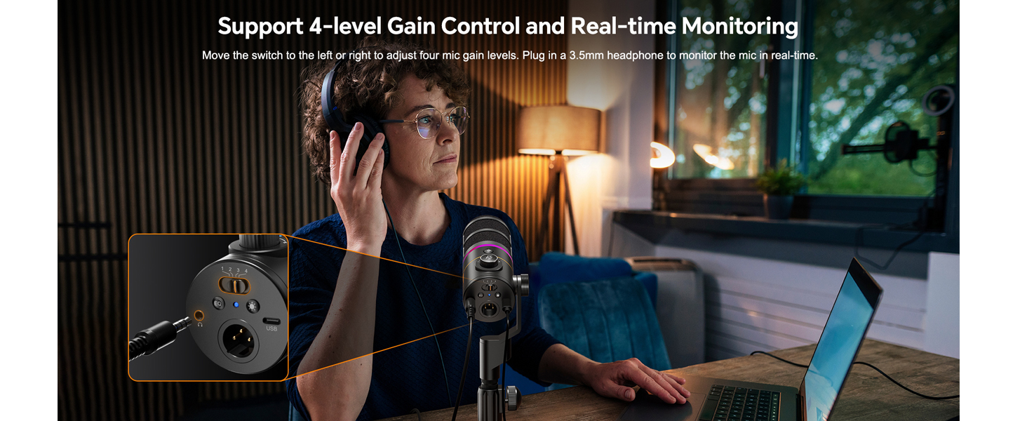 Мікрофон Comica D10 EIN з підсвічуванням RGB, XLR/USB, для стрімінгу, TikTok, подкастів та запису голосу. Сумісний з PC, Smartphone, Computer, Mac, PS4/5.