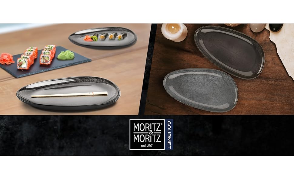 Набір сервірувальних тарілок Moritz & Moritz VIDA, антрацит (2 шт.) - великі тарілки з високоякісного порцеляну, сучасний дизайн, підходить для мікрохвильової печі та посудомийної машини, ідеально для салатів, м'яса на грилі, закусок та іншого