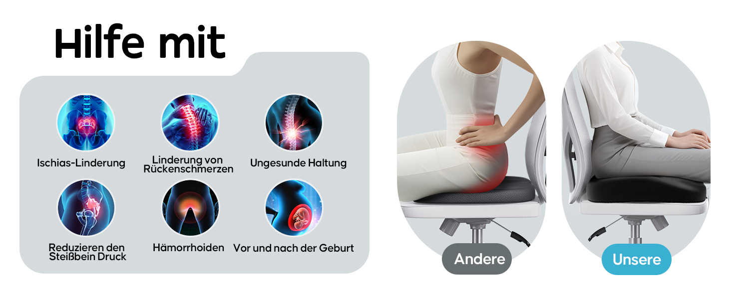 Ортопедична подушка для сидіння Benazcap Donut, для офісних крісел, авто та інвалідних візків – подушка з ергономічної піни з пам'яті ефекту для геморою, ішіасу, вагітності та після пологів, чорна