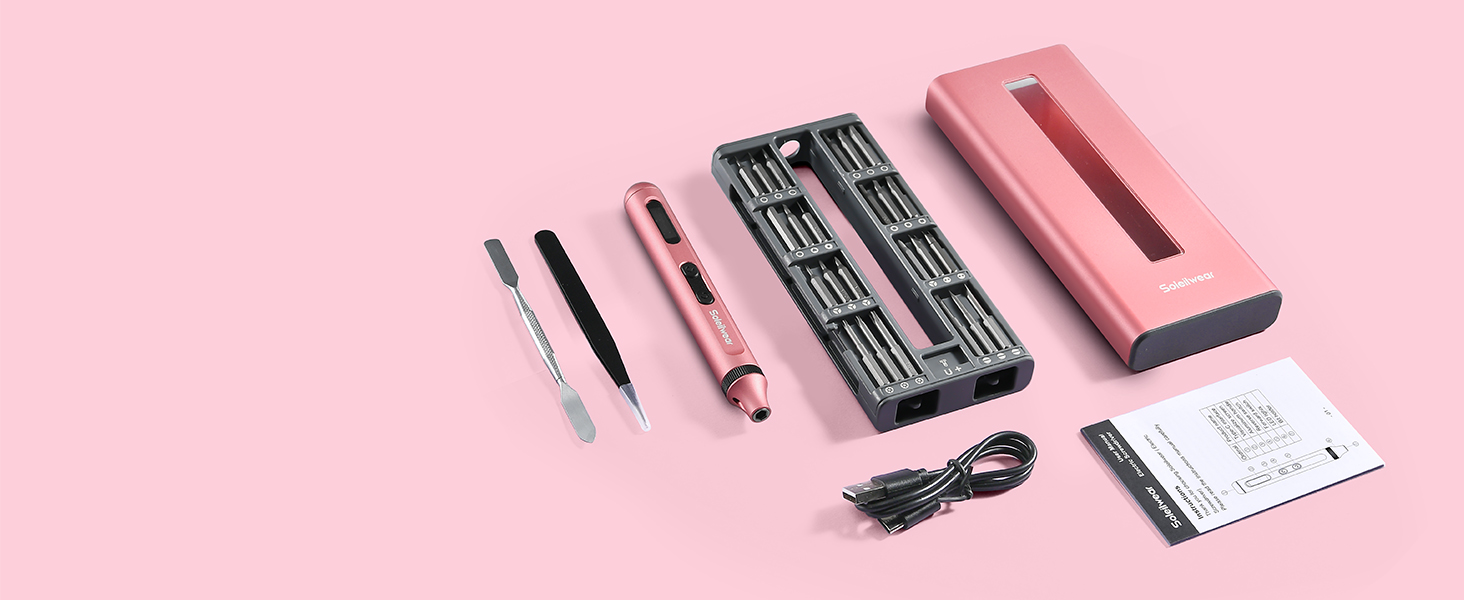 Електричний набір викруток преміум-класу 52 в 1 з 48 магнітними бітами, акумуляторний, для ремонту телефонів, камер, ноутбуків, годинників (Twilight Pink)