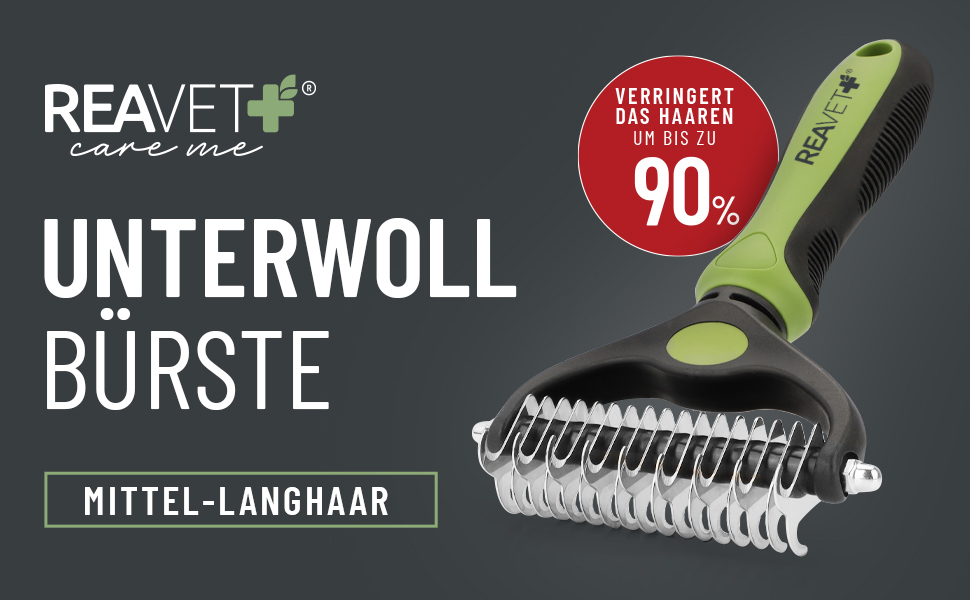 Щітка для собак та котів ReaVET для видалення підшерстка та розпушування ворсу. Підходить для довгошерстих порід великих розмірів. Масажний ефект, захист верхнього шару шерсті. Розмір M-L