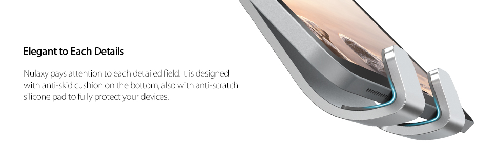 Алюмінієва подвійна складана підставка Nulaxy для iPad, планшетів та iPhone, регульований настільний тримач для Kindle, Pro/Air/Mini, чорний (B-Sрібло)