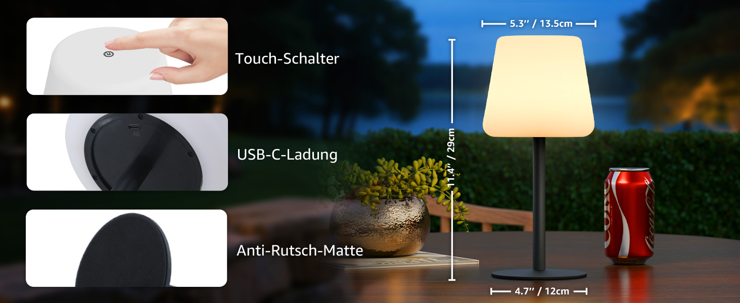 MALUX LED Акумуляторна Настільна Лампа, Бездротова, 8 Кольорів, IP44 Водонепроникна, для Дому, Саду, Готелю, Балкону, Кегль