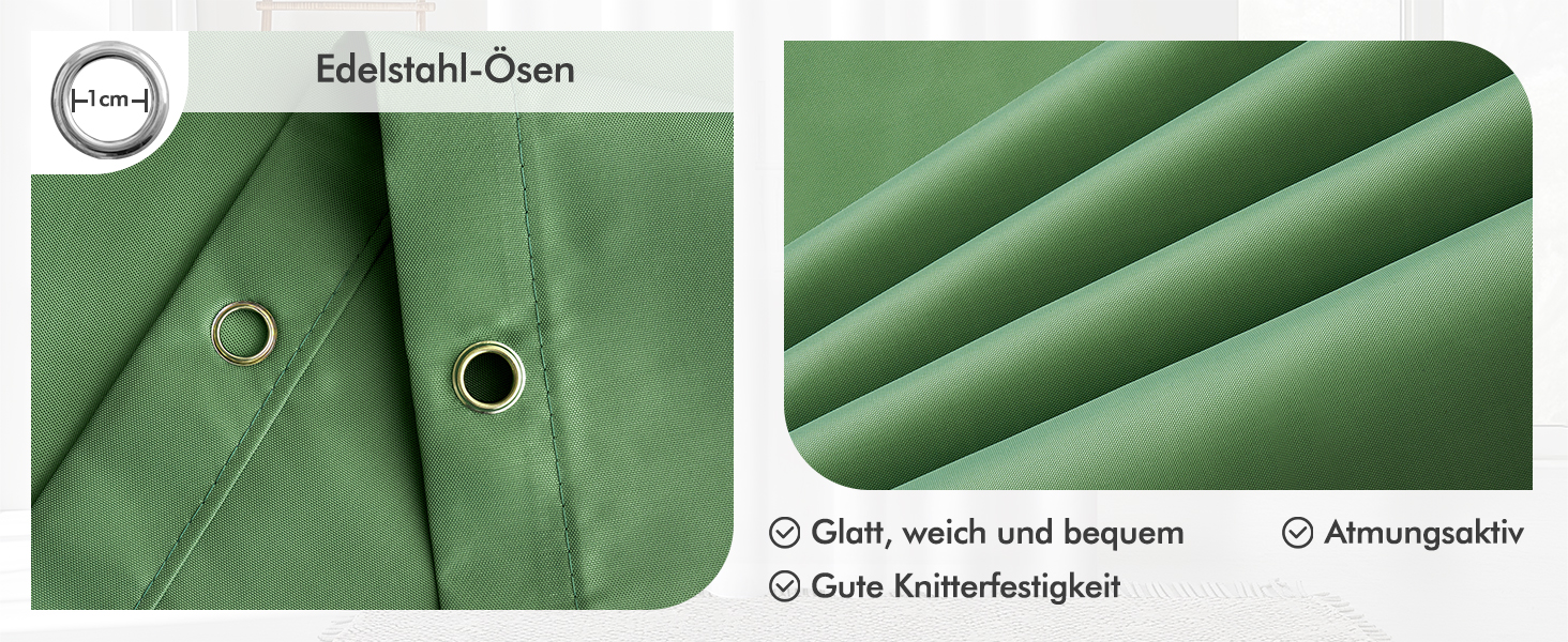 Шторка для душу MIULEE 180x200 см, зелена, водовідштовхувальна, антигрибкова, текстильна, для ванни та душу, з 12 кільцями