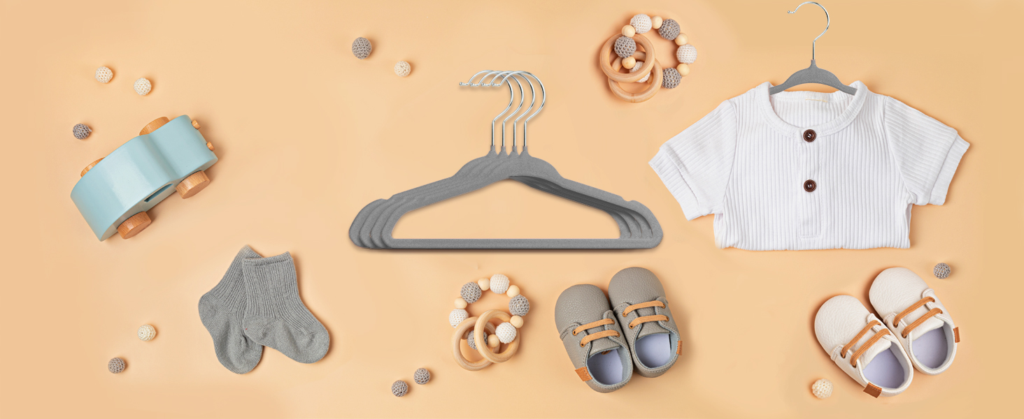 Плечики для дитячого одягу ManGotree з велюру, 30 шт. з обертовим гачком, плечики для дітей та дитячого одягу, сірий