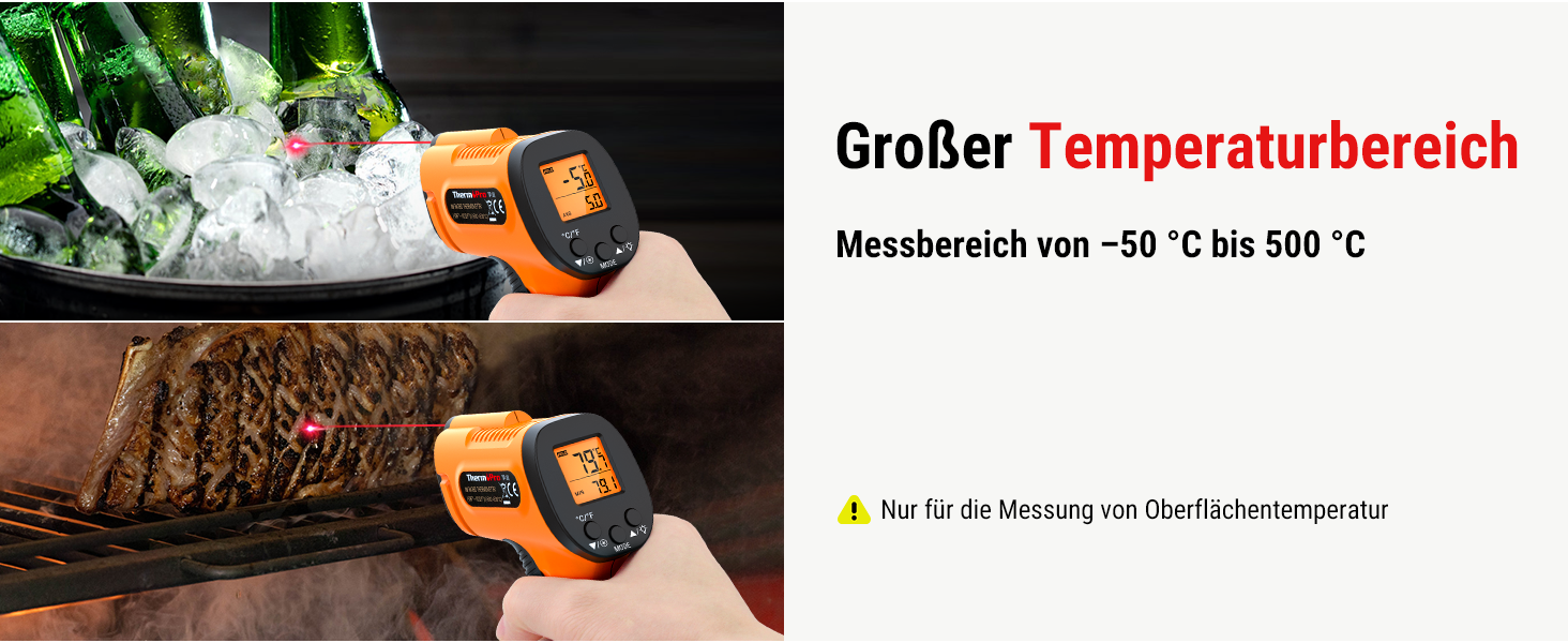 Інфрачервоний термометр ThermoPro TP30 -50°C ~ 550°C, вимірювання температури, лазерний, MAX/MIN/AVG, для клімату, авто, підлоги, °C/°F