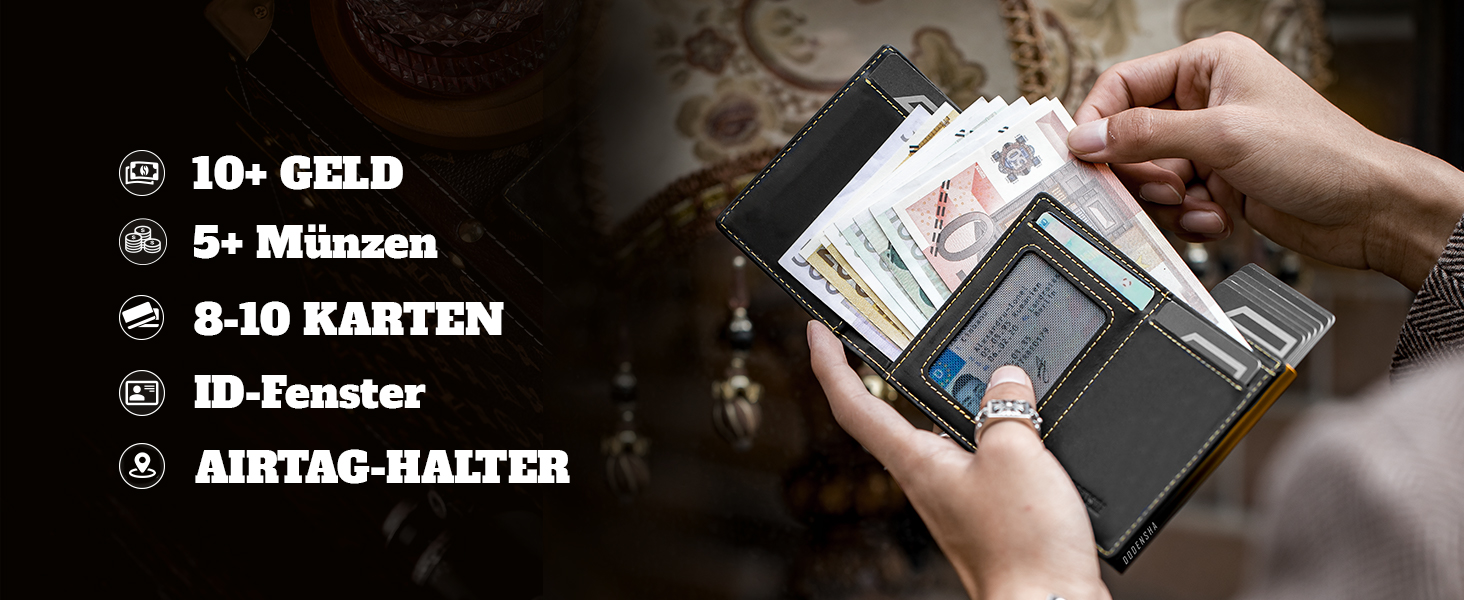 Портмоне DODENSHA® MagSnap для чоловіків з RFID захистом та відділенням для AirTag, картхолдер на 10+ карт, з монетницею, чорно-синій колір