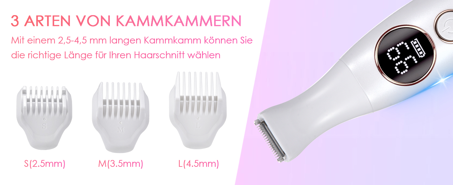 Електричний жіночий епілятор 5-в-1 з 3 насадками для бікіні, обличчя та тіла, водонепроникний (IPX7)