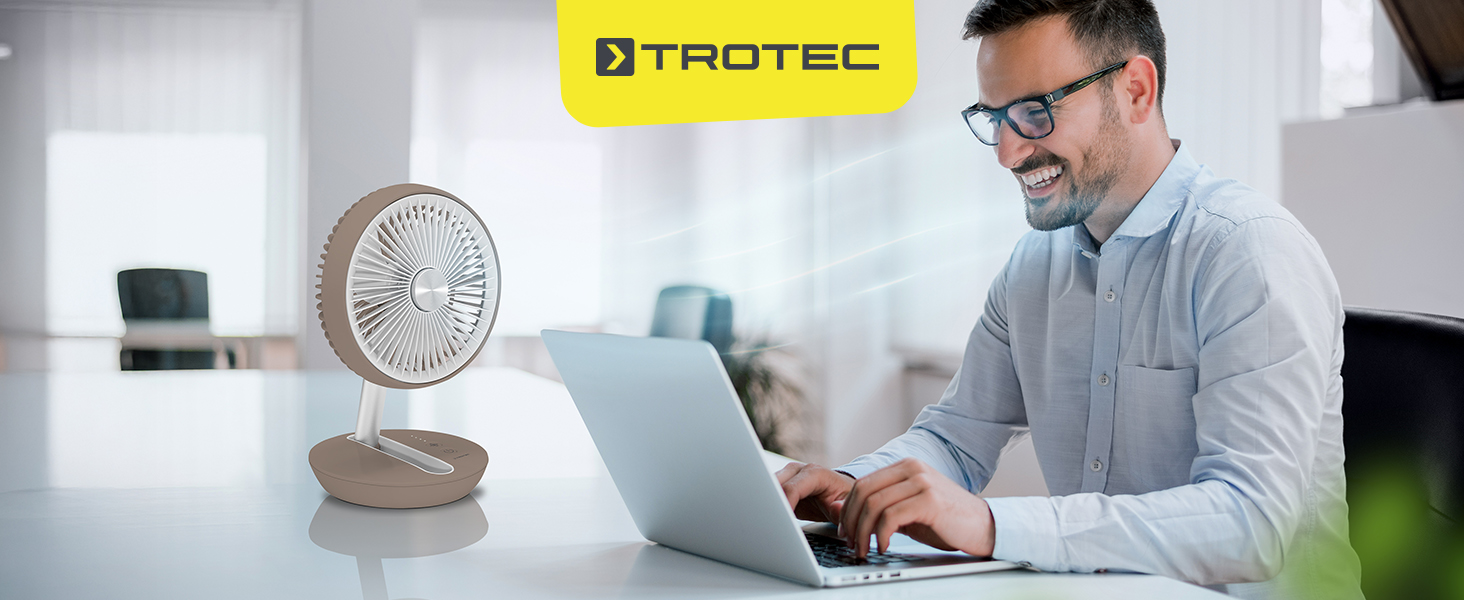 Вентилятор настільний TROTEC TVE 2 W – тихий міні-вентилятор, 25 Вт, 2 режими, поворот 360°, для офісу, спальні, кемпінгу, подорожей, дому – бежевий