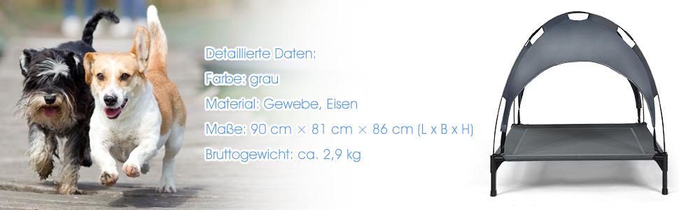 Лежанка для собак GOPLUS з дахом, піднята лежанка для тварин, лежанка для домашніх тварин з металевим каркасом, вологостійке собаче ліжко, котяче ліжко з сонцезахисним тентом, неслизькі накладки на ніжках, для використання в приміщенні та на вулиці (90x81x86 см), 1 шт.