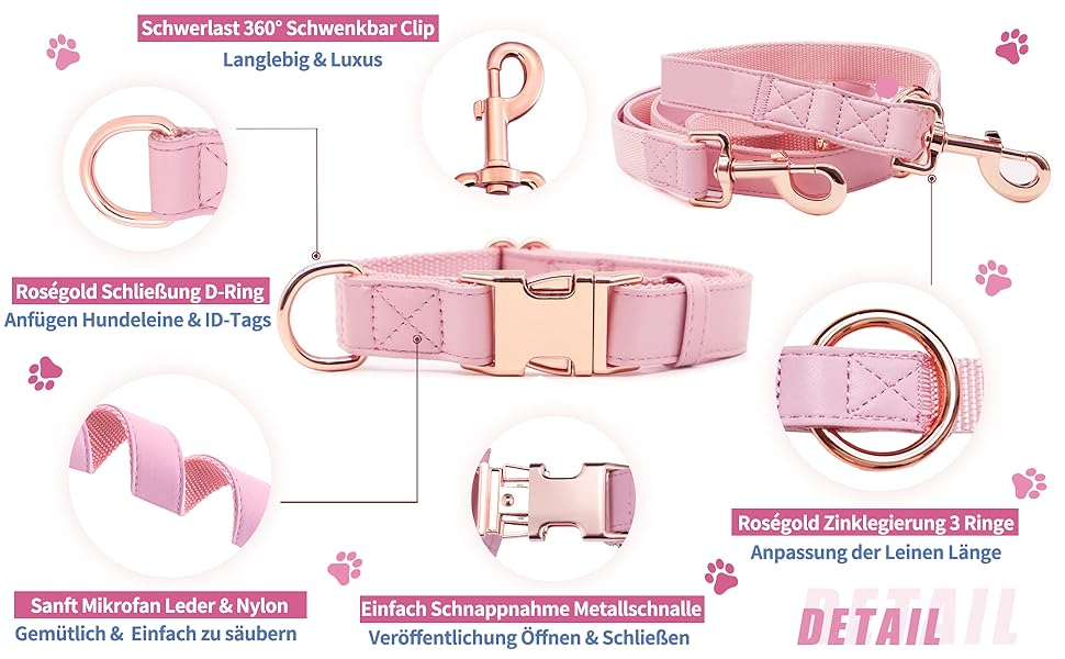 Набір собачий: повід та нашийник з м'якої шкіри (2м) - регульований повід, стильна рожева металева застібка та нейлонові повідки для цуценят, собак маленьких, середніх та великих порід, сірий колір, S (обхват шиї 31-43 см, ширина 2 см), сірий