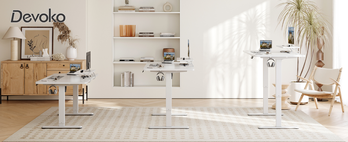 Devoko Electric Standing Desk 160x70cm with Monitor Stand - Height Adjustable Desk with 2 Memory Settings - Ergonomic Sit-Stand Desk (160 x 70 cm)