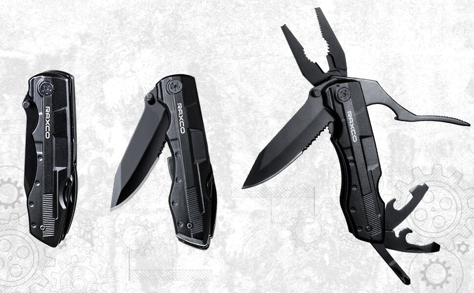 Мультитул RAXCO 18-в-1: компактний інструмент для виживання на природі (затискач, ніж, відкривачка, викрутка) для полювання та риболовлі, чорний