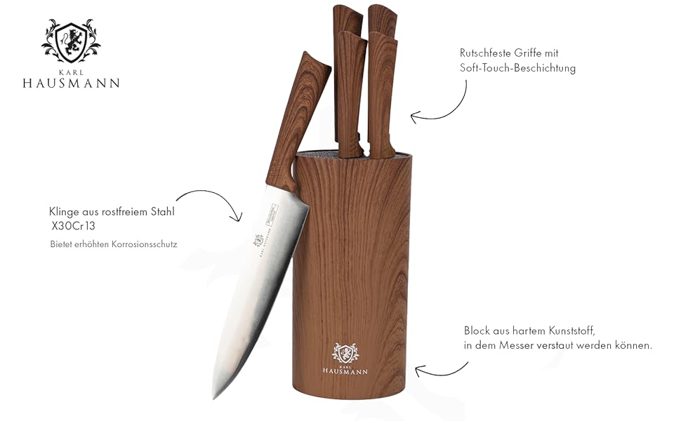Набір ножів Karl Hausmann 5 предметів: ніжний блок, кухонні ножі з нержавіючої сталі (колір: коричневий)