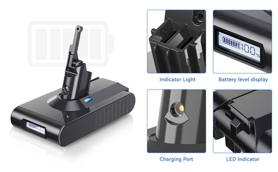 Акумулятор Powtree 6000mAh для пилососа Dyson V8 Absolute Animal Fluffy Motörhead Exclusive (2 фільтри, викрутка, 3 гвинти, щітка)