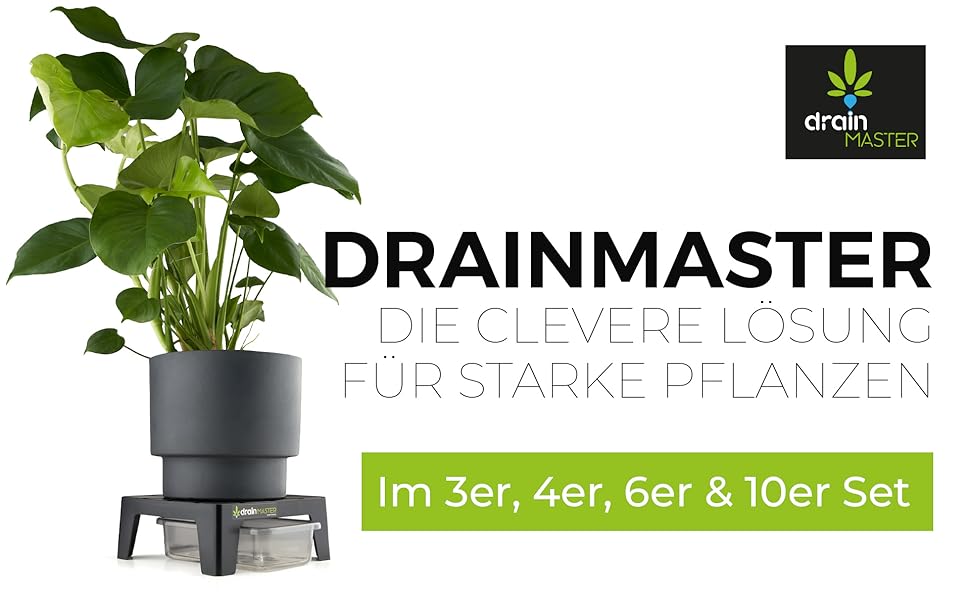 Піддон для квіткових горщиків DrainMaster 24x24 см, 3 шт, квадратний, з дренажем, для кімнатних і вуличних рослин, аксесуар для гроутенту, виготовлено в Німеччині