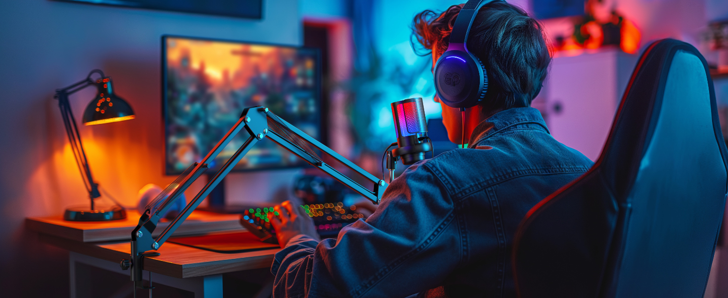 USB мікрофон для геймінгу та стримінгу: конденсаторний мікрофон з виносним кріпленням, кабель 1.5м, сумісний з PC, PS4/PS5, iOS/Windows/Android