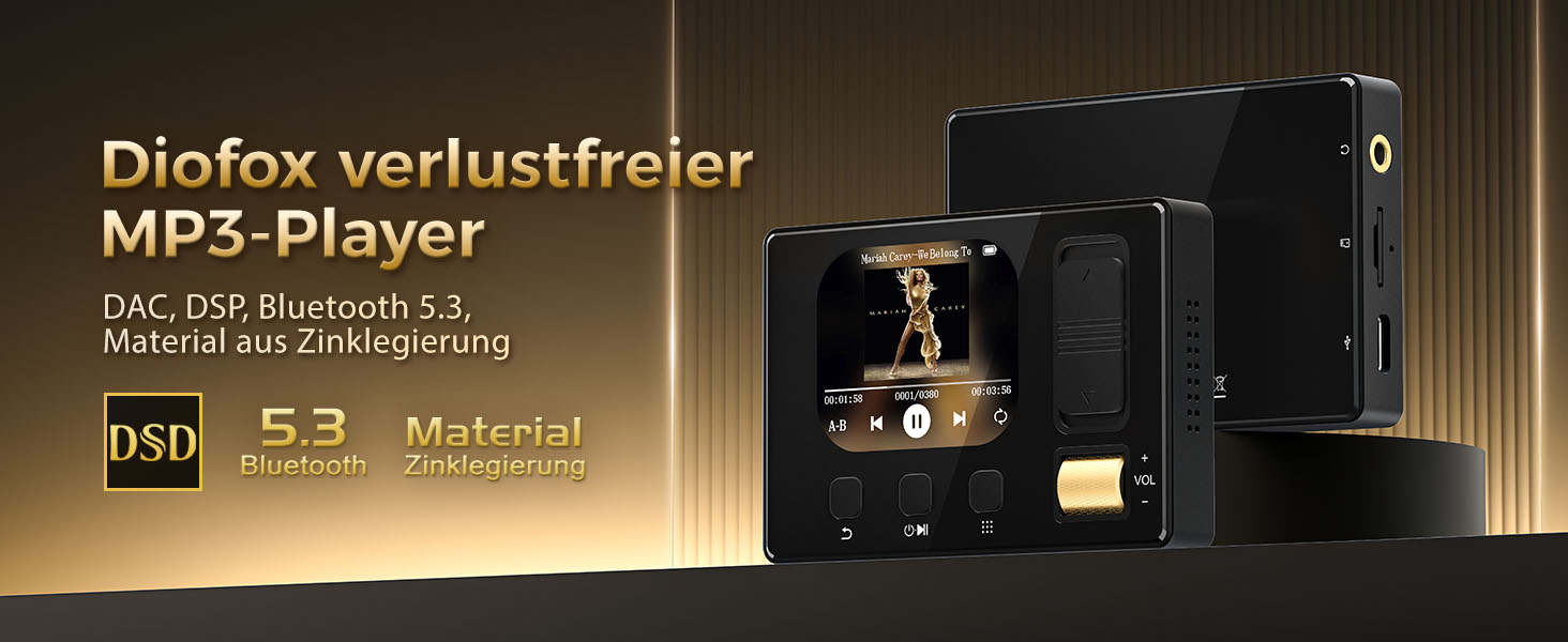 MP3 плеєр 32GB з Bluetooth 5.3, HiFi звук, для дітей, чорний. Радіо FM, підтримка TF карти до 128GB, еквалайзер, навушники в комплекті